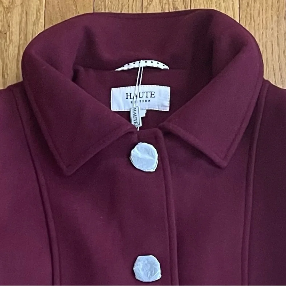 NWT “Haute” BURGUNDY CAR COAT, Single Breasted with two pockets - Picture 3 of 6